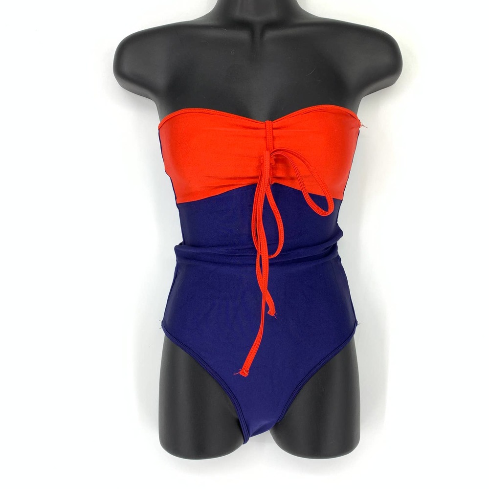 American Apparel Red and Navy Strapless One-Piece Swimsuit
